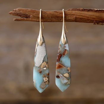 Обeци - Бохемски геометрични висящи обици с императорски камък, метал