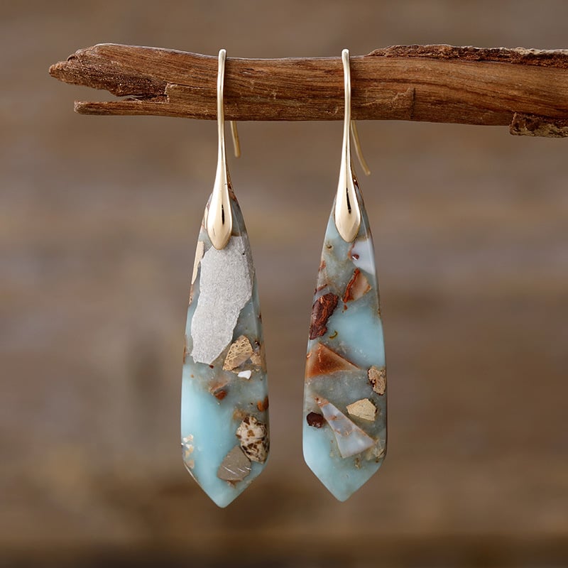 Обeци - Бохемски геометрични висящи обици с императорски камък, метал