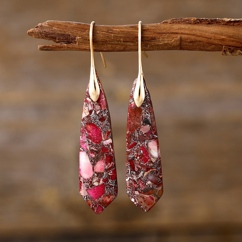 Обeци - Бохемски геометрични висящи обици с императорски камък, метал