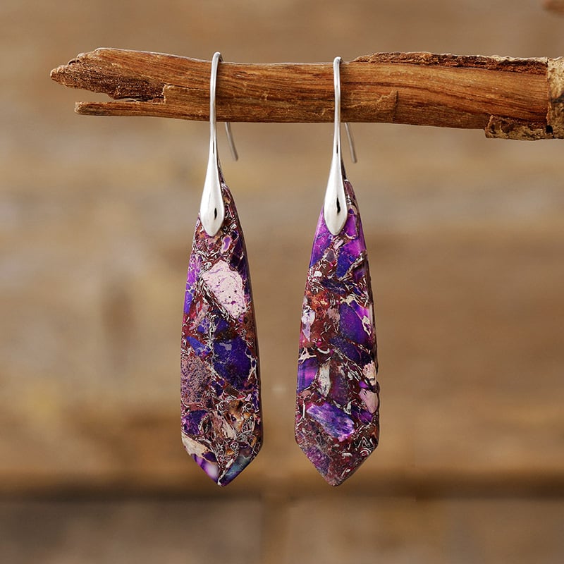 Обeци - Бохемски геометрични висящи обици с императорски камък, метал