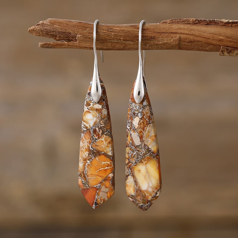 Обeци - Бохемски геометрични висящи обици с императорски камък, метал