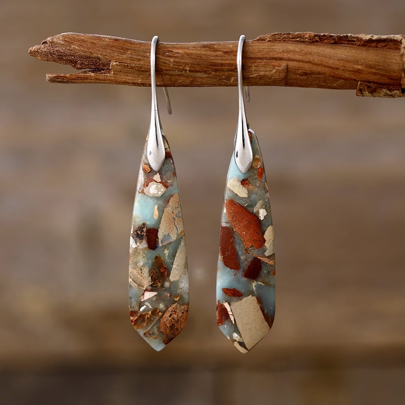 Обeци - Бохемски геометрични висящи обици с императорски камък, метал