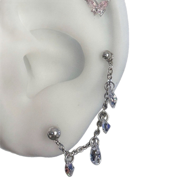 Sieviešu titāna tērauda auskari ar divām caurumiem, garš slāņots ķēdīte, zvaigznītes forma, elektroplēšana