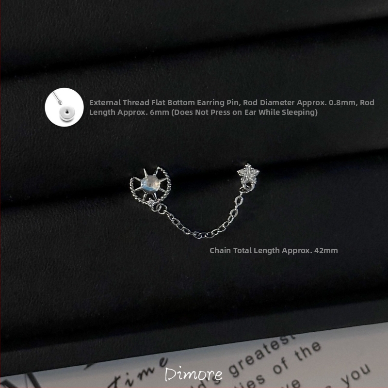 Sieviešu titāna tērauda auskari ar divām caurumiem, garš slāņots ķēdīte, zvaigznītes forma, elektroplēšana