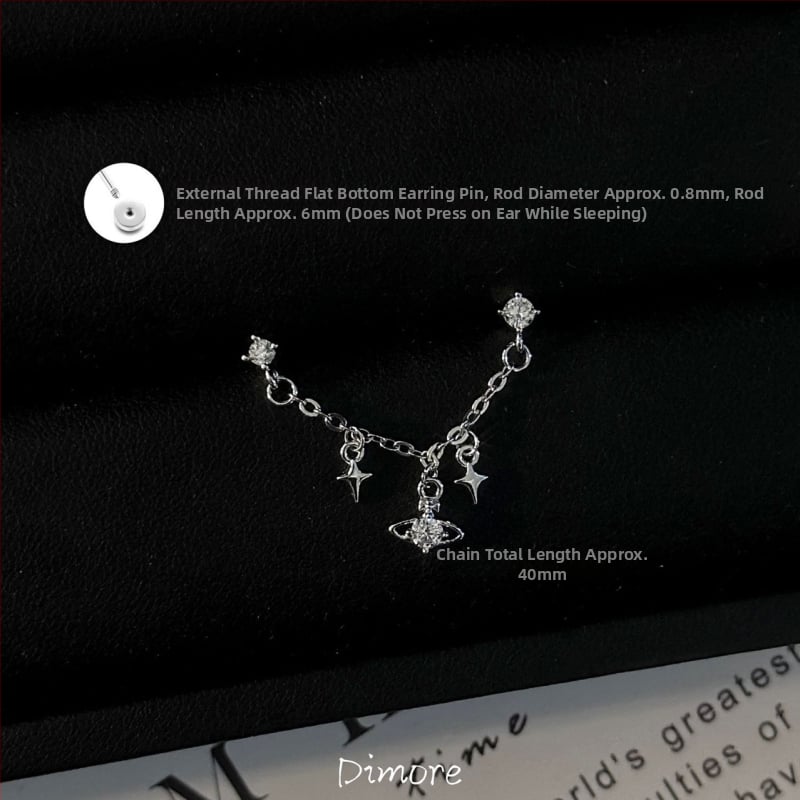 Sieviešu titāna tērauda auskari ar divām caurumiem, garš slāņots ķēdīte, zvaigznītes forma, elektroplēšana