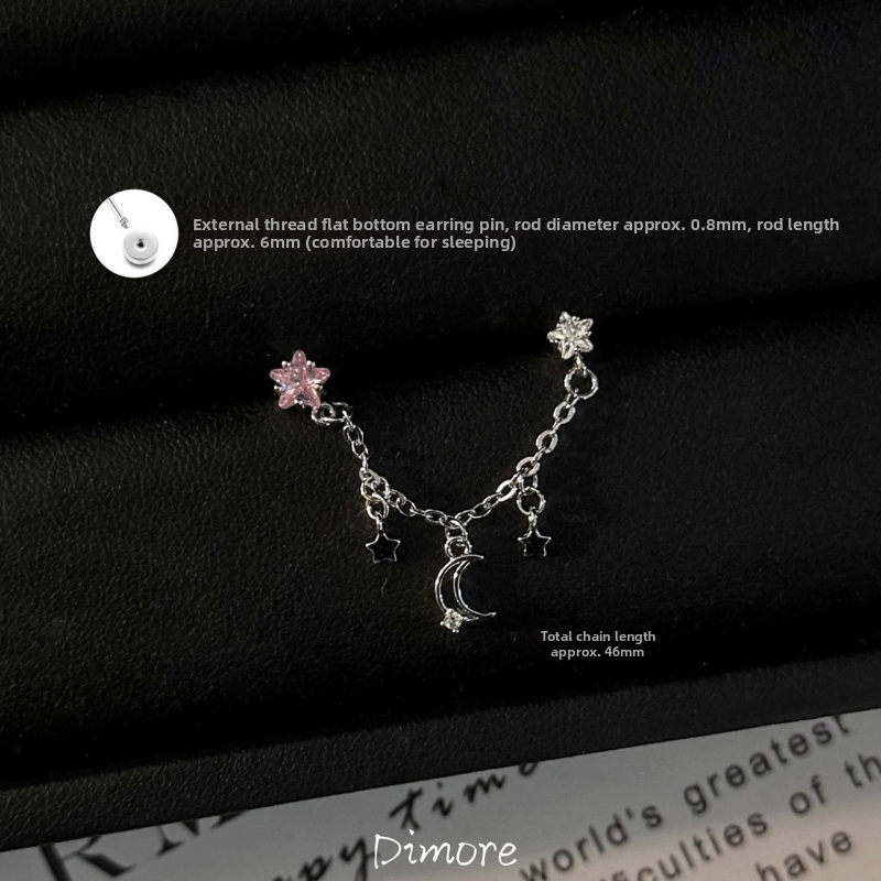 Sieviešu titāna tērauda auskari ar divām caurumiem, garš slāņots ķēdīte, zvaigznītes forma, elektroplēšana