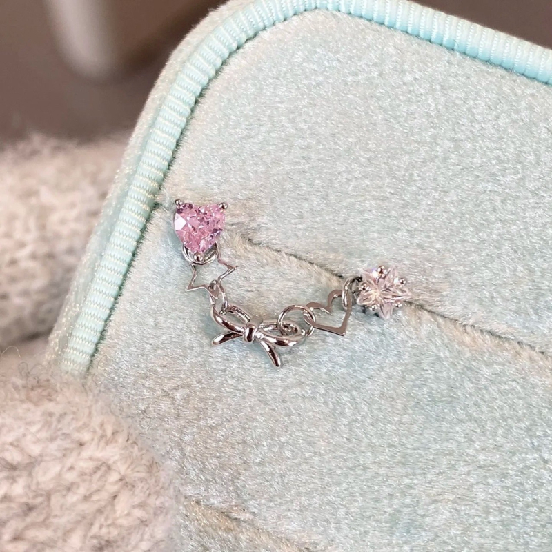 Sieviešu titāna tērauda auskari ar divām caurumiem, garš slāņots ķēdīte, zvaigznītes forma, elektroplēšana