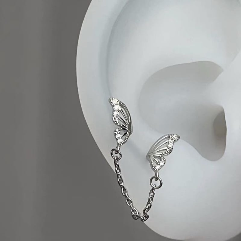 Sieviešu titāna tērauda auskari ar divām caurumiem, garš slāņots ķēdīte, zvaigznītes forma, elektroplēšana