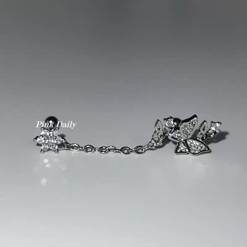 Sieviešu titāna tērauda auskari ar divām caurumiem, garš slāņots ķēdīte, zvaigznītes forma, elektroplēšana