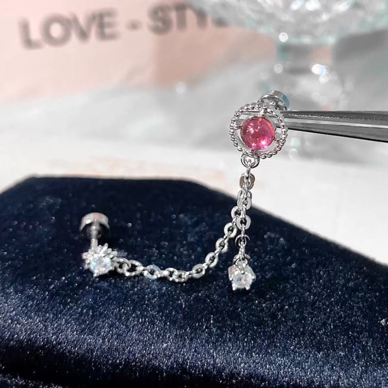 Sieviešu titāna tērauda auskari ar divām caurumiem, garš slāņots ķēdīte, zvaigznītes forma, elektroplēšana