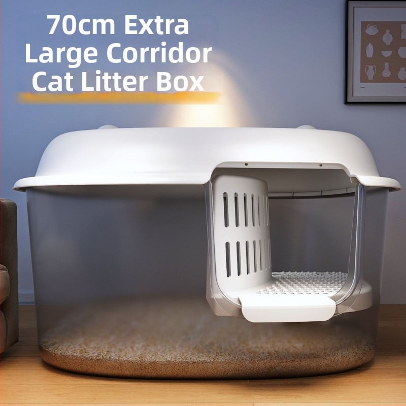 Κουτί άμμου γάτας, τύπος διαδρόμου, anti-splash, ημι-κλειστό, διαφανές, PVC κατασκευή