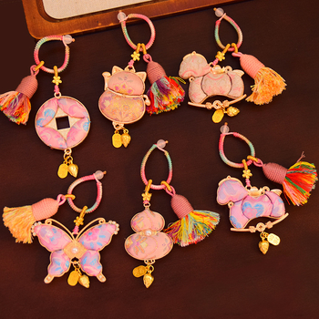 Autóba akasztós medál - kézzel készített réz, kínai stílus, irodalmi retro, motívum szerencsemacska, póni és pillangó