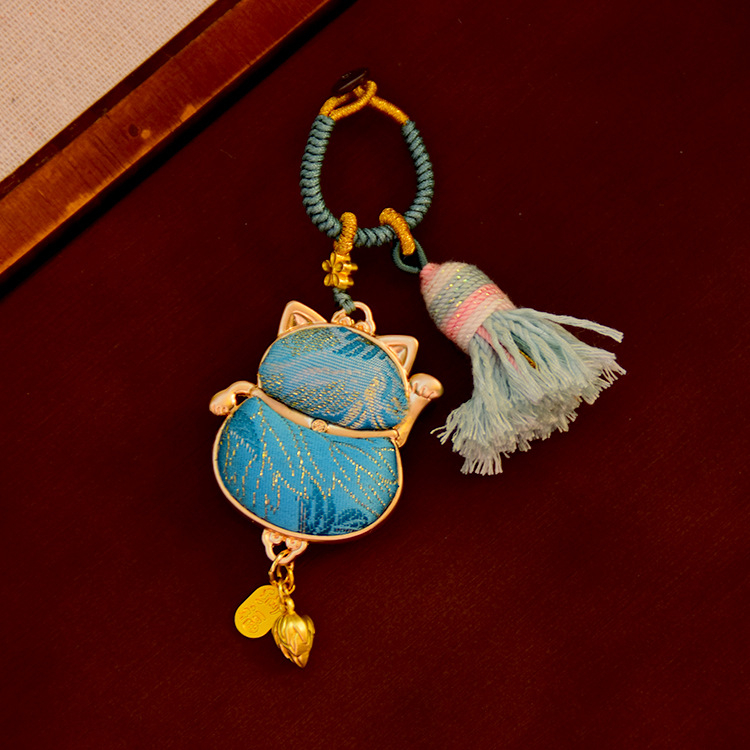 Autóba akasztós medál - kézzel készített réz, kínai stílus, irodalmi retro, motívum szerencsemacska, póni és pillangó