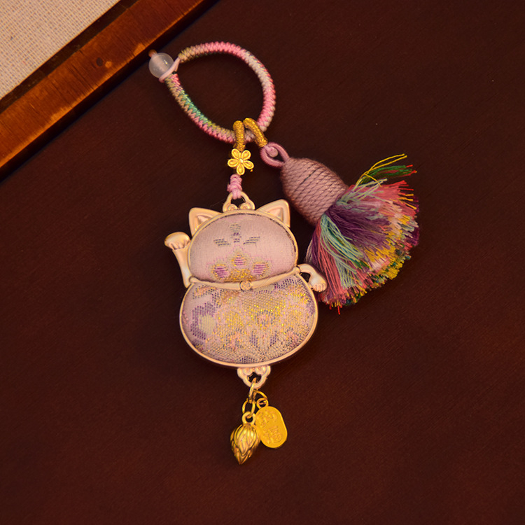 Autóba akasztós medál - kézzel készített réz, kínai stílus, irodalmi retro, motívum szerencsemacska, póni és pillangó