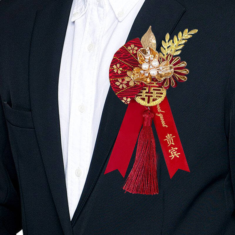 Kāzu korsāžu komplekts ķīniešu stilā līgavai un līgavainim ar vecākiem un kāzu padrugiem