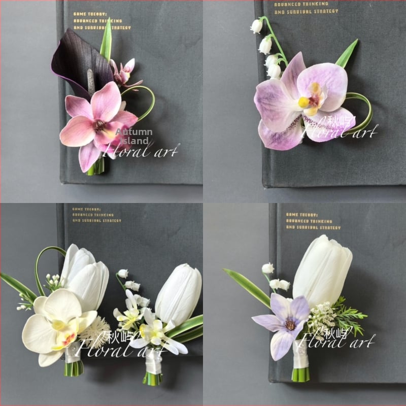 Vestuvių corsage rinkinys iš dirbtinių gėlių nuotakai, jaunikiui, liudininkams ir kitoms – vestuvinių nuotraukų rekvizitas (Prekės ženklas: Kitas; Medžiaga: Kitas; Nustatymas nėra; Logotipo spausdinimas neįmanomas)