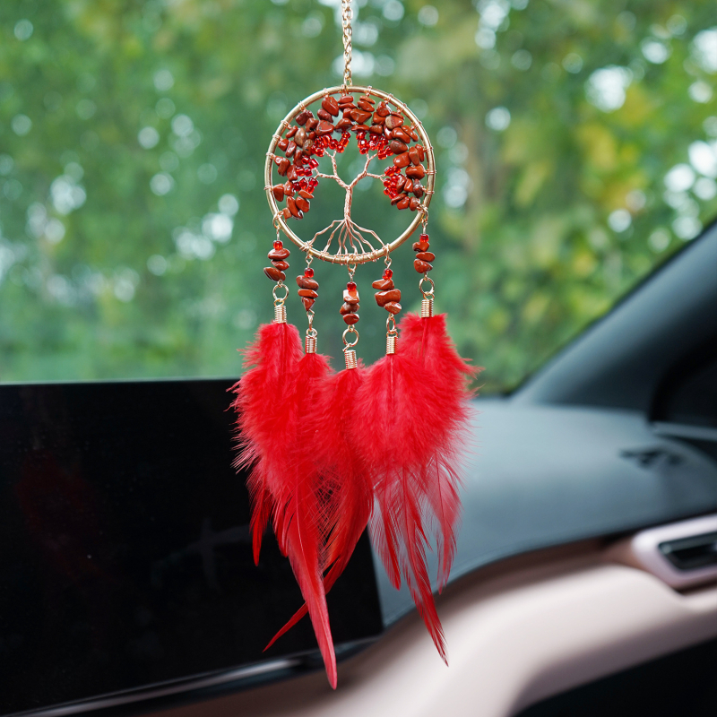 Automobilski privjesak: Kristalno Drvo života, INS stil, lagani luksuz (Marka: Dream Firefly; Materijal: željezni prsteni, perje; Podrijetlo: Kina; Funkcija: unutarnja dekoracija; Kategorija: automobilski ukrasi)