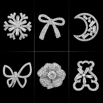 Rézből készült brooch cirkóniával, masni motívum, hópehely, mikroinlay