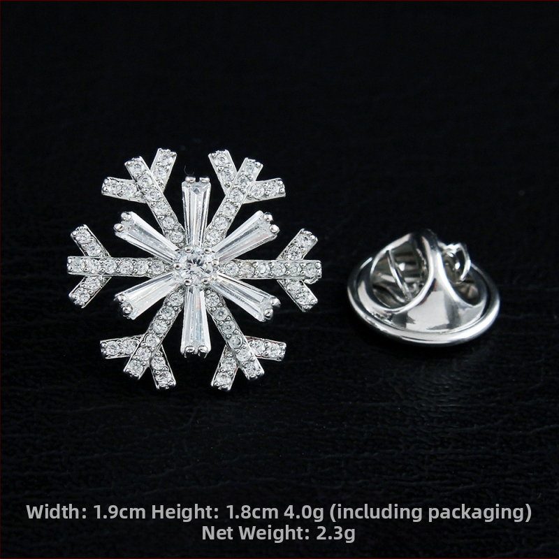 Rézből készült brooch cirkóniával, masni motívum, hópehely, mikroinlay