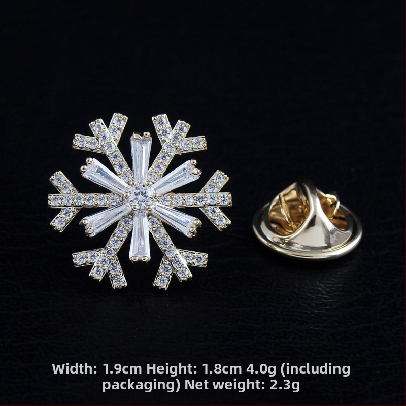 Rézből készült brooch cirkóniával, masni motívum, hópehely, mikroinlay