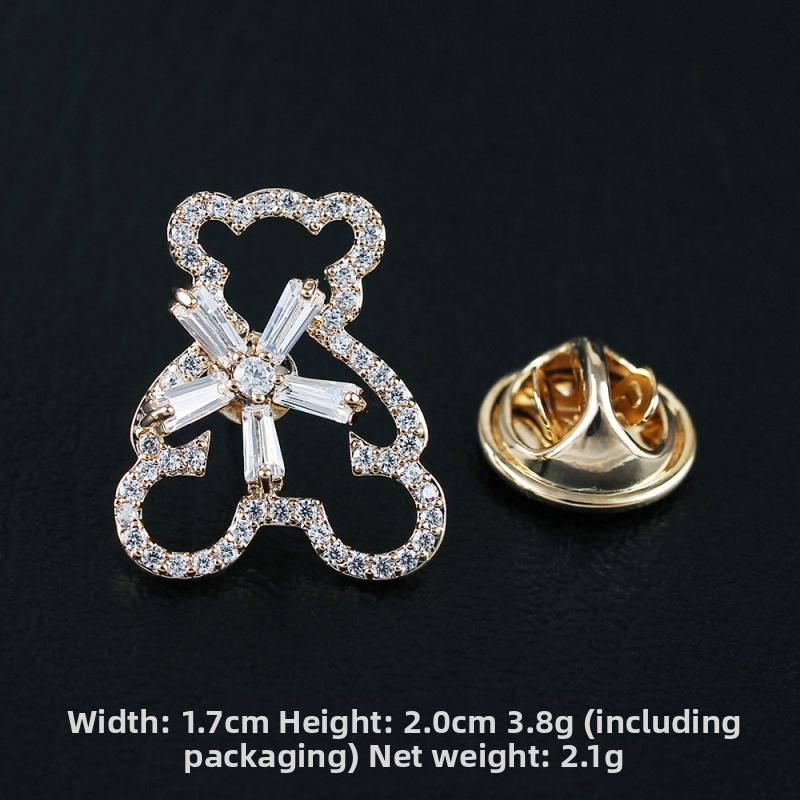 Rézből készült brooch cirkóniával, masni motívum, hópehely, mikroinlay