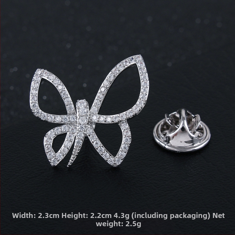 Rézből készült brooch cirkóniával, masni motívum, hópehely, mikroinlay