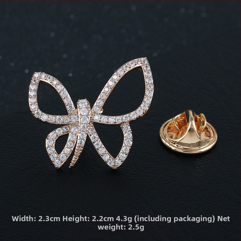 Rézből készült brooch cirkóniával, masni motívum, hópehely, mikroinlay