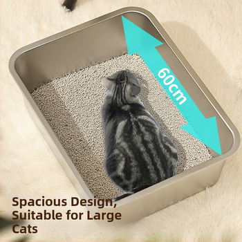 Μεγάλο ανοικτό κουτί άμμου για γάτες με αντι-διαρροής σχεδίαση και χειρολαβή – μέταλλο + πλαστικό