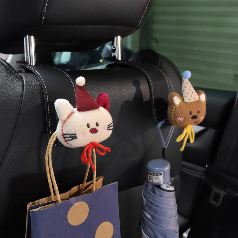 Закачалка за облегалка на автомобил, мултифункционална кожена закачалка, карикатурен стил, вътрешно обзавеждане и съхранение в колата