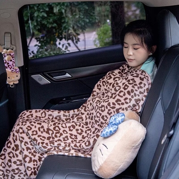 Κουβέρτα από φλίς κοραλλιού σε καρτούν στυλ, 260 g, σετ με μαξιλάρι αυχένα αυτοκινήτου και κάλυμμα ζώνης