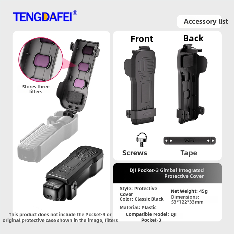Pocket3 védőtok – Kompatibilis a DJI Pocket 3-mal; Anyag: műanyag; Tartalom: védőtok, nyakpánt, matrica