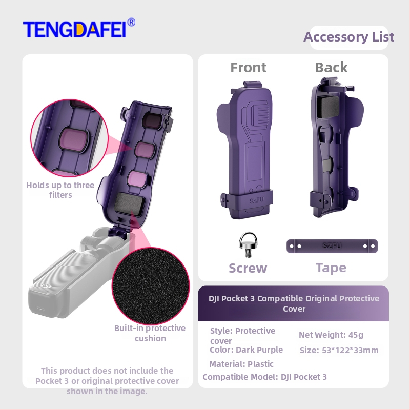 Pocket3 védőtok – Kompatibilis a DJI Pocket 3-mal; Anyag: műanyag; Tartalom: védőtok, nyakpánt, matrica