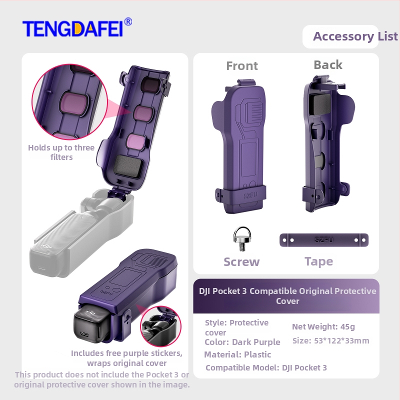 Pocket3 védőtok – Kompatibilis a DJI Pocket 3-mal; Anyag: műanyag; Tartalom: védőtok, nyakpánt, matrica