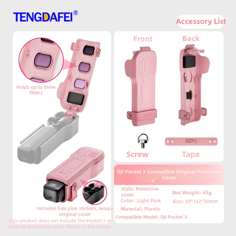 Pocket3 védőtok – Kompatibilis a DJI Pocket 3-mal; Anyag: műanyag; Tartalom: védőtok, nyakpánt, matrica