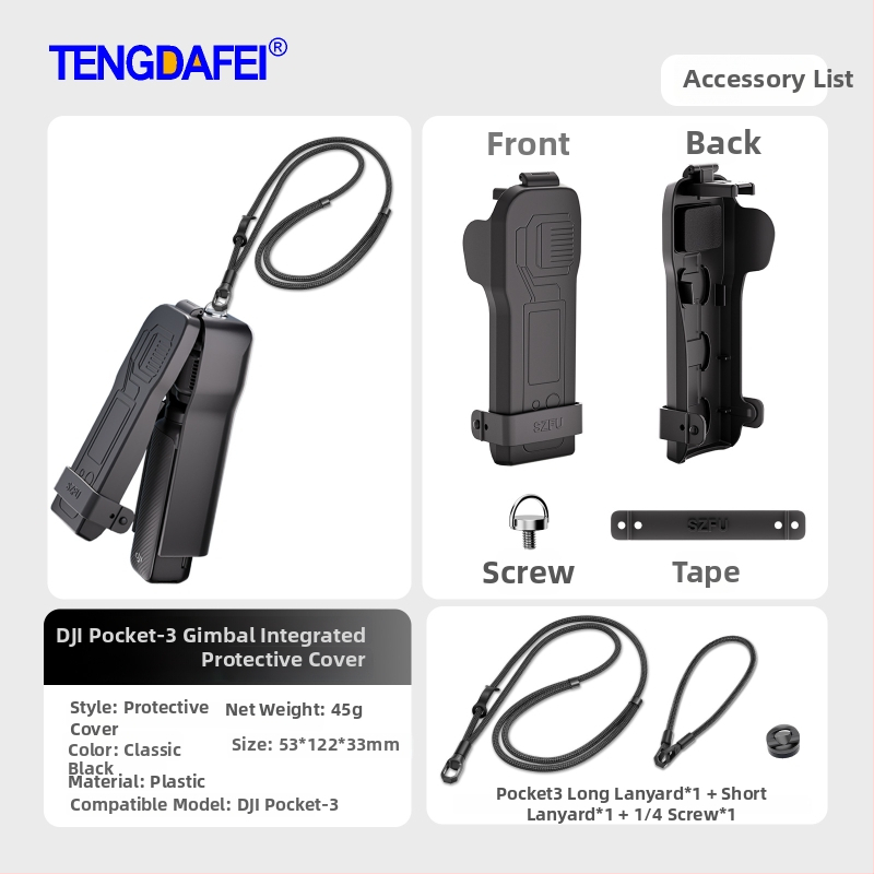 Pocket3 védőtok – Kompatibilis a DJI Pocket 3-mal; Anyag: műanyag; Tartalom: védőtok, nyakpánt, matrica
