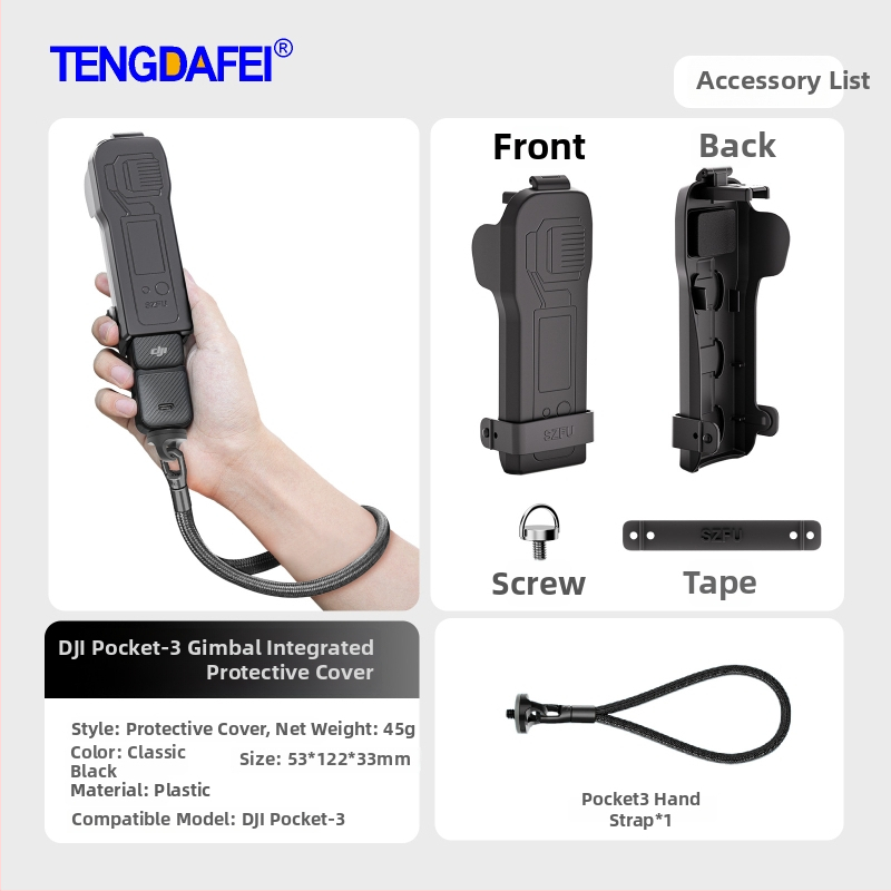 Pocket3 védőtok – Kompatibilis a DJI Pocket 3-mal; Anyag: műanyag; Tartalom: védőtok, nyakpánt, matrica