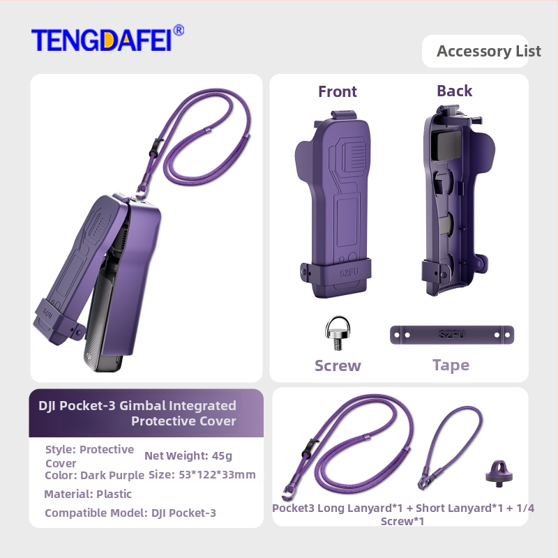 Pocket3 védőtok – Kompatibilis a DJI Pocket 3-mal; Anyag: műanyag; Tartalom: védőtok, nyakpánt, matrica