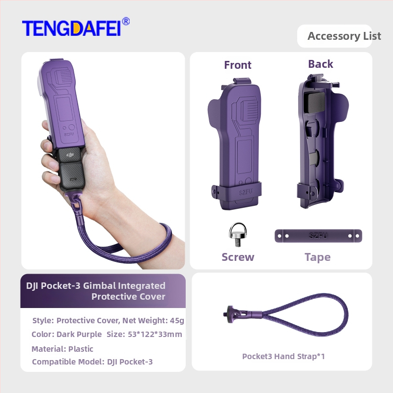 Pocket3 védőtok – Kompatibilis a DJI Pocket 3-mal; Anyag: műanyag; Tartalom: védőtok, nyakpánt, matrica