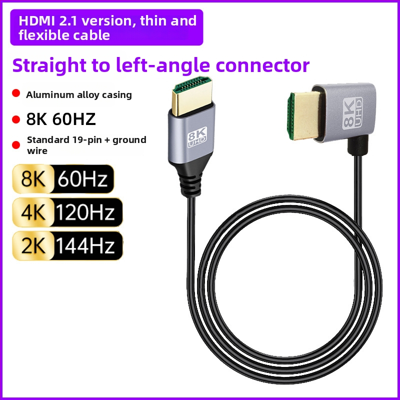 HDMI na HDMI ohýbací kábel, viacsmerné ohýbanie (hore/dole/vpravo/vľavo), verzia 2.1, podpora 8K, dĺžka 1 m