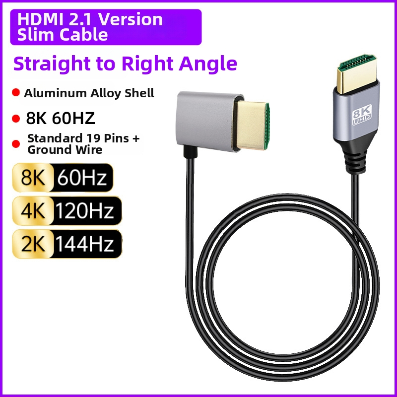HDMI na HDMI ohýbací kábel, viacsmerné ohýbanie (hore/dole/vpravo/vľavo), verzia 2.1, podpora 8K, dĺžka 1 m