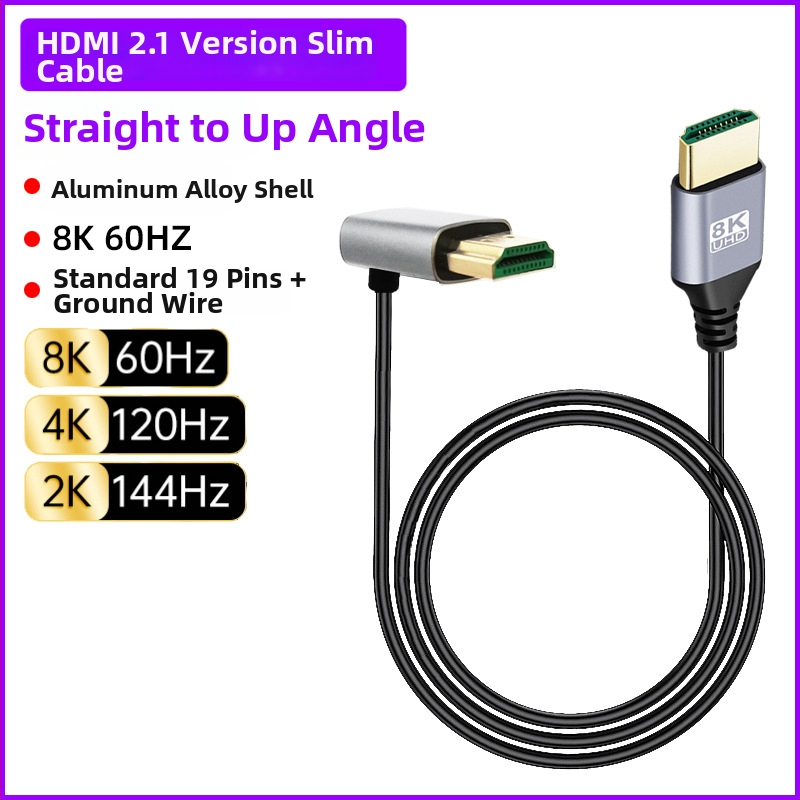 HDMI na HDMI ohýbací kábel, viacsmerné ohýbanie (hore/dole/vpravo/vľavo), verzia 2.1, podpora 8K, dĺžka 1 m