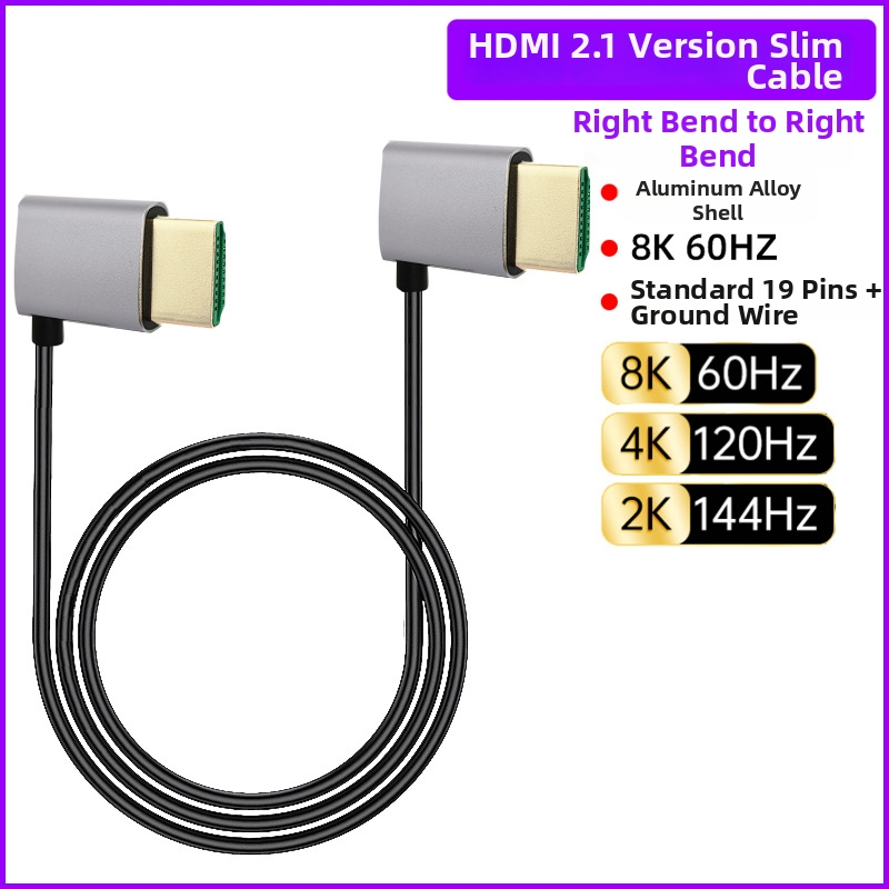 HDMI na HDMI ohýbací kábel, viacsmerné ohýbanie (hore/dole/vpravo/vľavo), verzia 2.1, podpora 8K, dĺžka 1 m