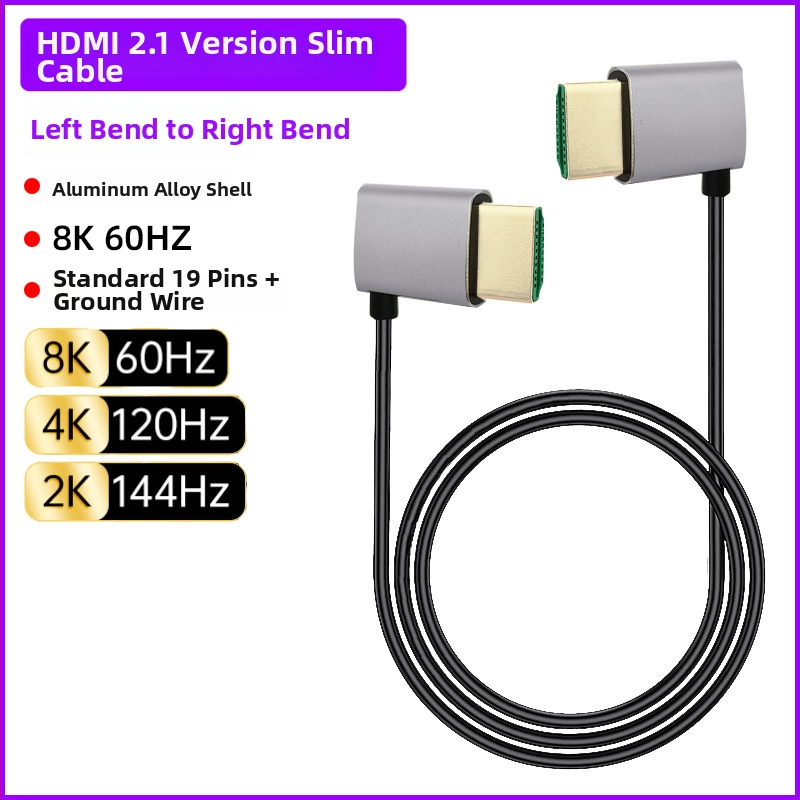 HDMI na HDMI ohýbací kábel, viacsmerné ohýbanie (hore/dole/vpravo/vľavo), verzia 2.1, podpora 8K, dĺžka 1 m