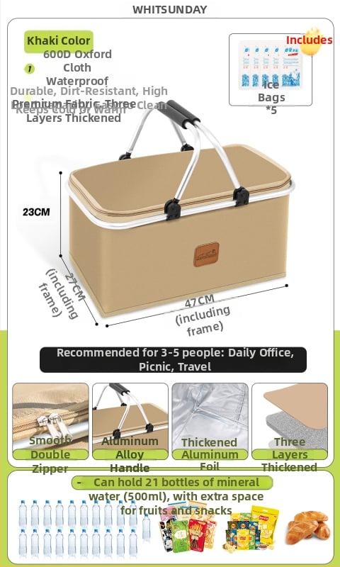 Geantă termoizolată pentru picnic, pentru livrări la pachet și camping - Capacitate mare, Material impermeabil, Utilizare generală