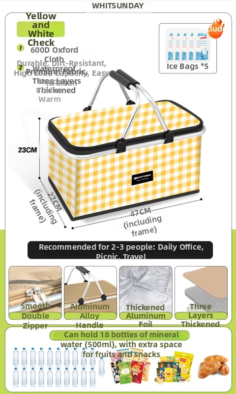 Geantă termoizolată pentru picnic, pentru livrări la pachet și camping - Capacitate mare, Material impermeabil, Utilizare generală