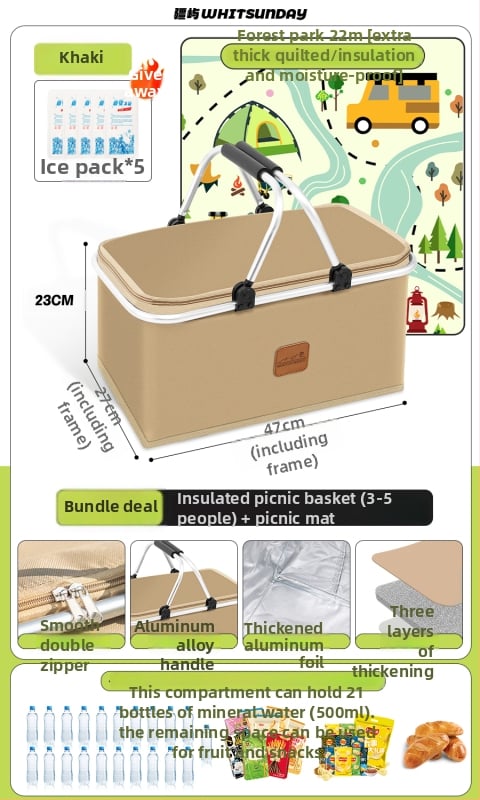 Geantă termoizolată pentru picnic, pentru livrări la pachet și camping - Capacitate mare, Material impermeabil, Utilizare generală