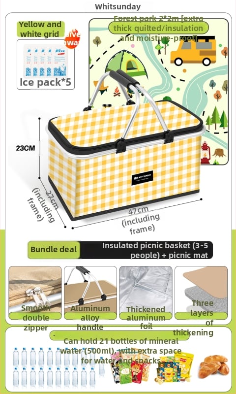 Geantă termoizolată pentru picnic, pentru livrări la pachet și camping - Capacitate mare, Material impermeabil, Utilizare generală