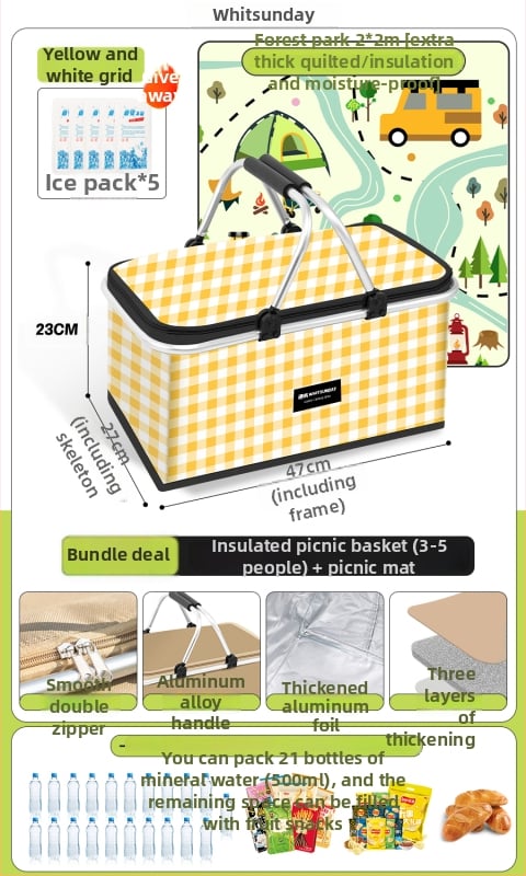 Geantă termoizolată pentru picnic, pentru livrări la pachet și camping - Capacitate mare, Material impermeabil, Utilizare generală