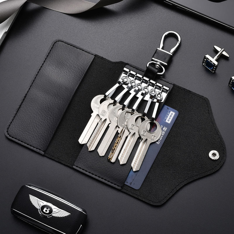 Etui pentru chei pentru bărbați, material PU, căptușeală din piele de vită, depozitare acasă
