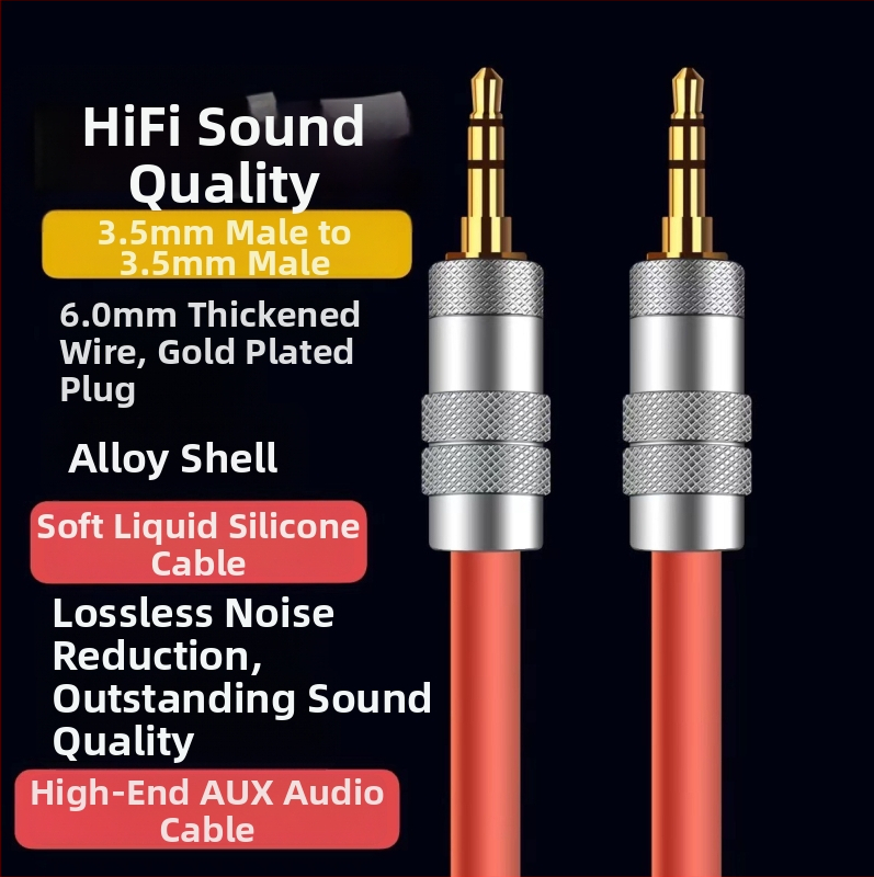 3,5 mm na 3,5 mm AUX audio kábel, 3-žilový, pozlátené, silikónové jadro, model KBT3235, ručná výroba, CCC certifikovaný, kompatibilný s Apple